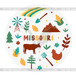 USA collection. Missouri theme. State Symbols - vector clipart