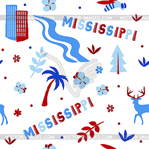 USA collection. Mississippi theme. State Symbols - vector clipart