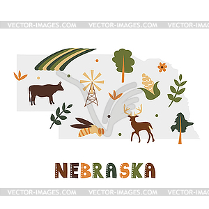 USA map collection. State symbols on gray state - vector clip art