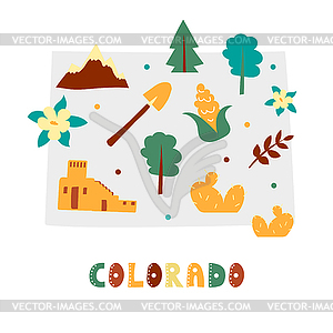 USA map collection. State symbols on gray state - royalty-free vector clipart