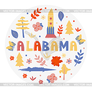 Коллекция США. Тема Алабамы. Государственные символы - иллюстрация в векторном формате