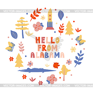 USA collection. Hello of Alabama theme. State - vector clipart