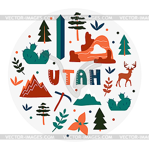 USA collection. Utah theme. State Symbols - vector clipart
