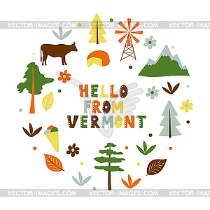USA collection. Hello of Vermont theme. State - vector image