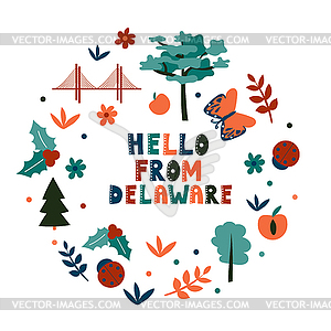 USA collection. Hello of Delaware theme. State - vector clip art