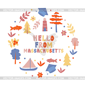 USA collection. Hello of Massachusetts theme. - vector image