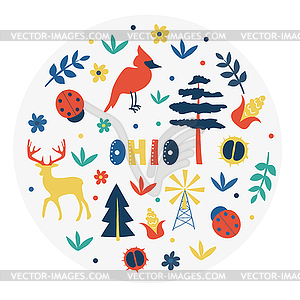 USA collection. Ohio theme. State Symbols - vector clipart