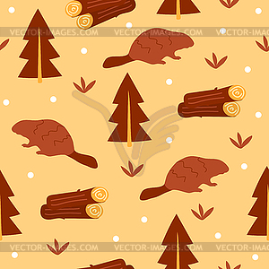 Beaver . Cute cartoon animal - seamless pattern - vector clip art