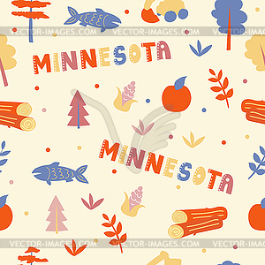 USA collection. Minnesota theme. State Symbols - color vector clipart