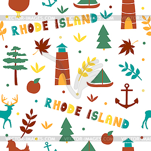 USA collection. Rhode Island theme. State Symbols - vector clipart