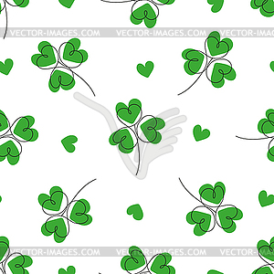 Patrick Day pattern with hearts and green leaves - vector image