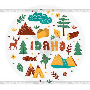 USA collection. Idaho theme. State Symbols - color vector clipart