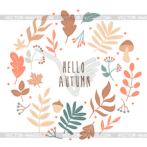 Autumn leaves round frame. Hello Autumn - color vector clipart