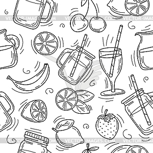 Cute cartoon background of summer cocktails and - vector image