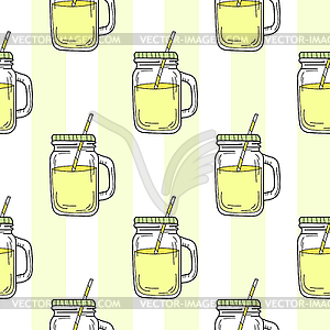 Seamless pattern with mason jar. Yellow summer - vector image