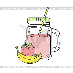 Banana and strawberry smoothie or lemonade in - vector clipart