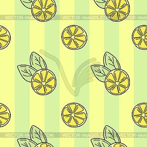 Hand-drawn lemons on striped seamless background. - vector clipart