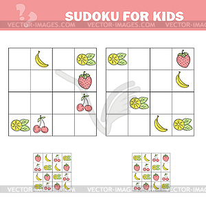 Sudoku game for children with pictures. Kids - vector image