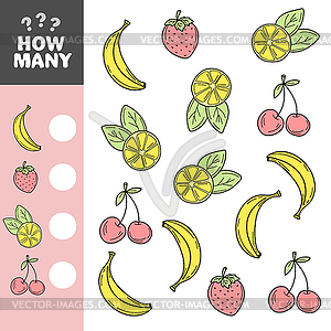 Game for preschool children. Count as many fruits i - vector image