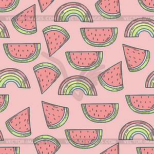 Seamless pattern of color watermelons and rainbows - vector clipart / vector image