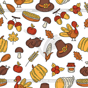 Colorful doodle cartoon pattern - Thanksgiving - vector clipart