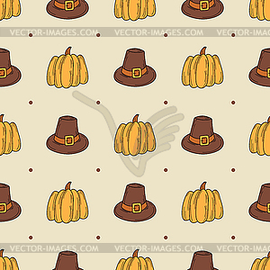 Seamless autumn pattern. Hat and pumpkin - - stock vector clipart