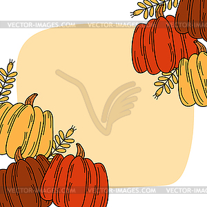 Hand autumn drawn Thanksgiving card. Pumpkin design - vector image