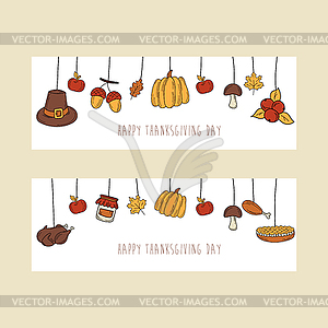 Thanksgiving banner design. Holiday card in doodle - stock vector clipart