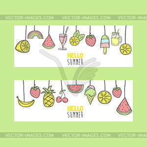 Summer elements for banner design. Card in doodle - vector clip art