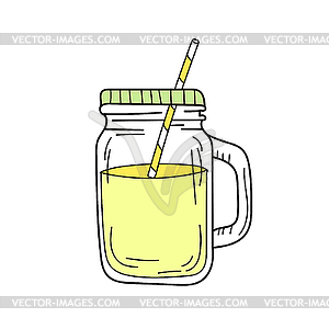 Yellow lemonade in glass jar. Fresh summer drink - vector image