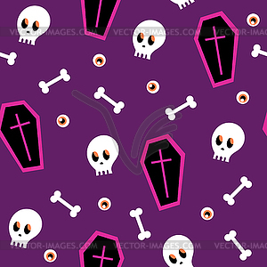 Seamless pattern - halloween coffin and skull. - vector image