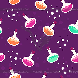 Bottles with poison on purple background. Cartoon - vector clip art