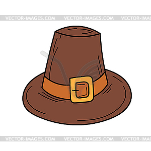 Hat. Pilgrim hat in doodle style for autumn - vector image