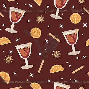 Winter mulled wine seamless pattern with hot red - vector clipart