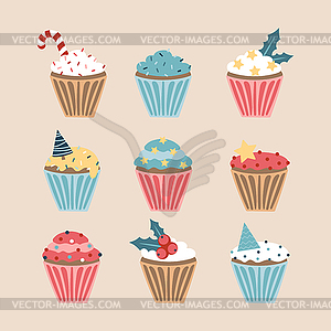 Christmas set of cupcakes and muffins, - vector image