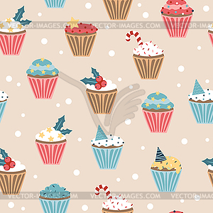 New Year Cupcake. Seamless pattern. Christmas set o - royalty-free vector image