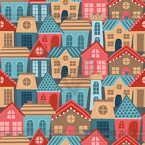 Seamless city pattern. Cartoon colored houses of - vector clipart / vector image