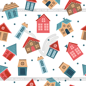 Seamless city pattern. Cartoon colored houses of - vector clipart