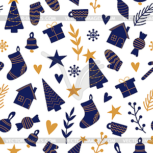 Seamless pattern with Christmas elements in blue an - vector clipart