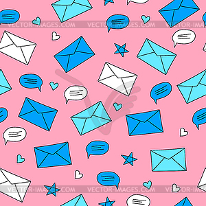 Envelopes and speech bubbles on pink background. - vector image