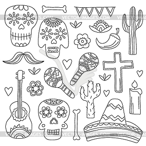 Icons of Day of Dead, traditional holiday in Mexico - vector clip art