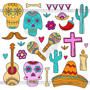 Icons of Day of Dead, traditional holiday in Mexico - vector clip art