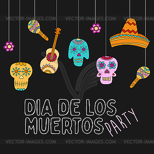 Day of dead, Dia de los muertos, banner with - vector clipart