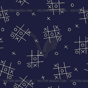 Tic-tac-toe seamless background on dark blue.  - vector image