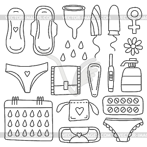 Feminine hygiene set. Hand-drawn collection - vector EPS clipart