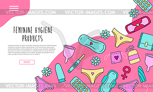 Landing page with feminine hygiene products with - stock vector clipart