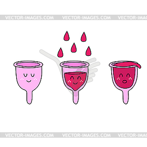 Menstrual cups . Icons for instructions and - vector image