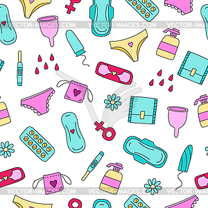 Seamless pattern with feminine hygiene products. - vector clipart