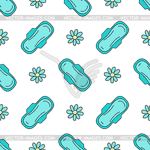 Seamless pattern. Sanitary napkin with chamomile - vector clip art