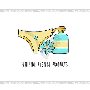 Soap for intimate hygiene. Panties and chamomile - vector clipart